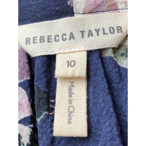 F. Rebecca Taylor Silk Top 10 Floral Multicolor Blouse Short Sleeve V Neck - Picture 5 of 6